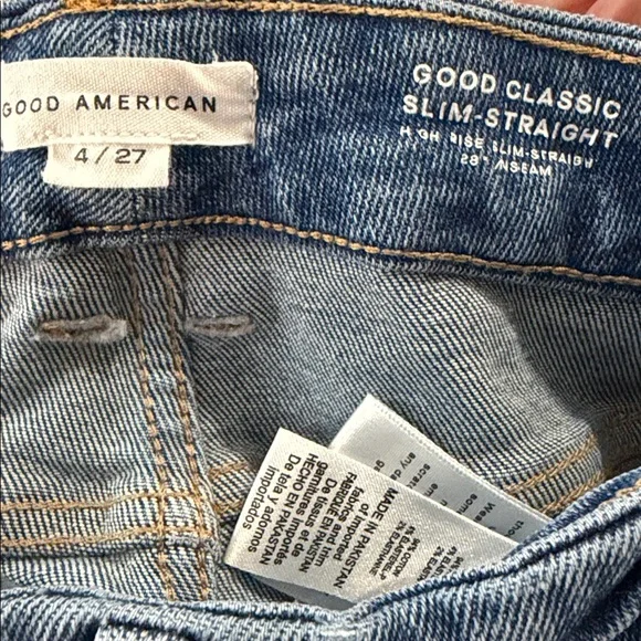 Good American good classic slim straight skinny high rise slits jeans 4 27 - Picture 6 of 11